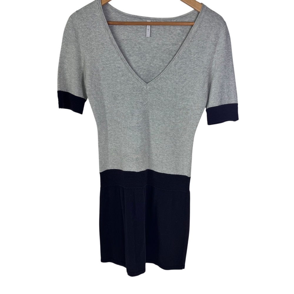 Iisli V-Neck Metallic Dove Grey/Blue Mini Dress Sz XS
